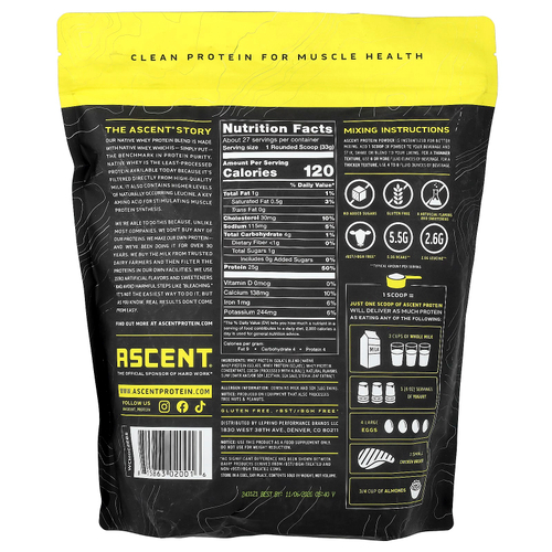 Ascent, Native Whey Protein Blend, Chocolate, 2 lb (907 g)