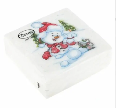 40л Салфетки Design 24х24 Снеговичок, 1 слой (32)