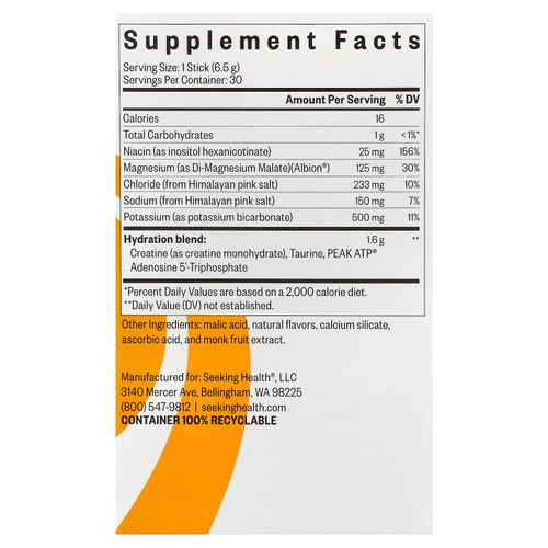 Seeking Health, Optimal Electrolyte, со вкусом апельсина, 30 стиков по 6,5 г (0,229 унции)