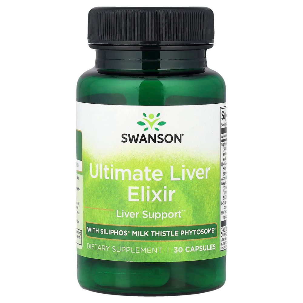 Swanson Vitamins, усовершенствованный эликсир для печени с фитосомой расторопши Siliphos®, 30 капсул