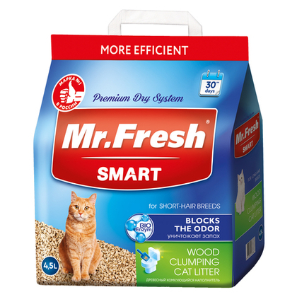 MR.FRESH SMART Наполнитель древесный комкующийся для короткошерстных кошек, 4,5 л