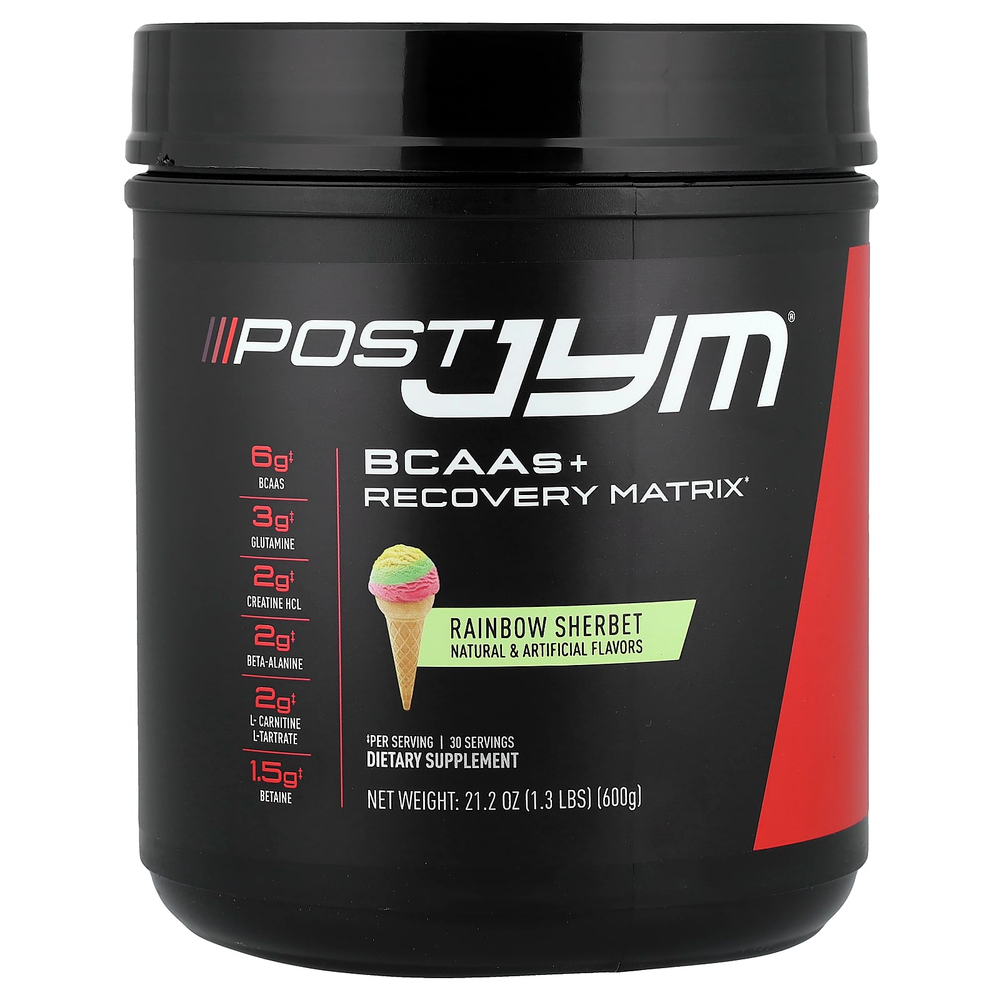 JYM Supplement Science, Post JYM, BCAA + Recovery Matrix, радужный щербет, 600 г (1,3 фунта)