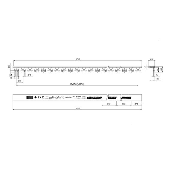 Шина соединительная вилочная 1 полюс, 16мм.кв., 1м. Schrack Technik BSB00141-P