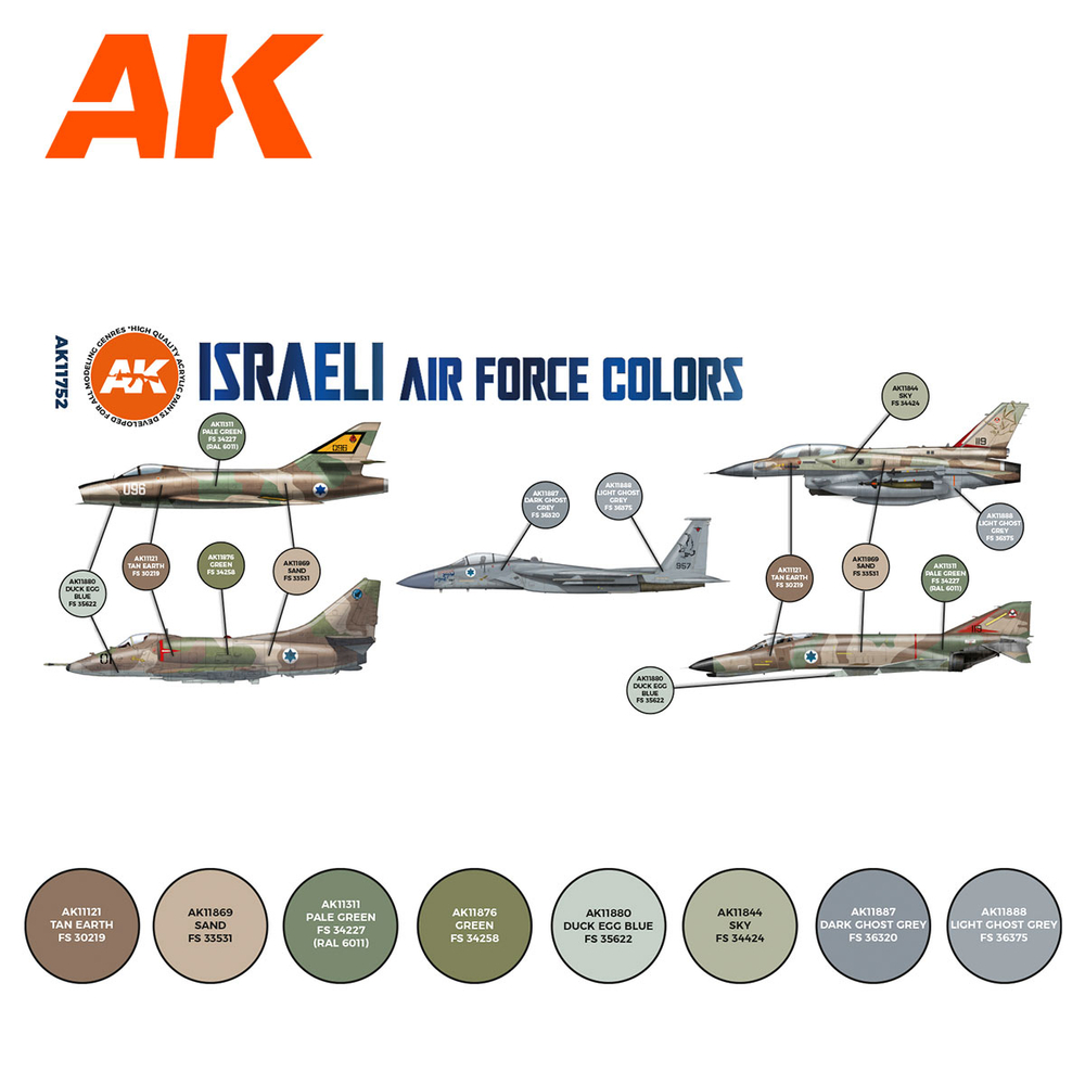 Набор красок AK interactive Israeli Air Force Colors Set 3G, 8 красок