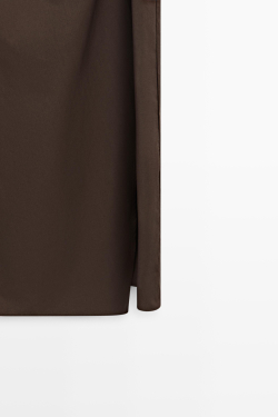 Massimo Dutti Платье из поплина со сборкой, 100% хлопок, коричневый