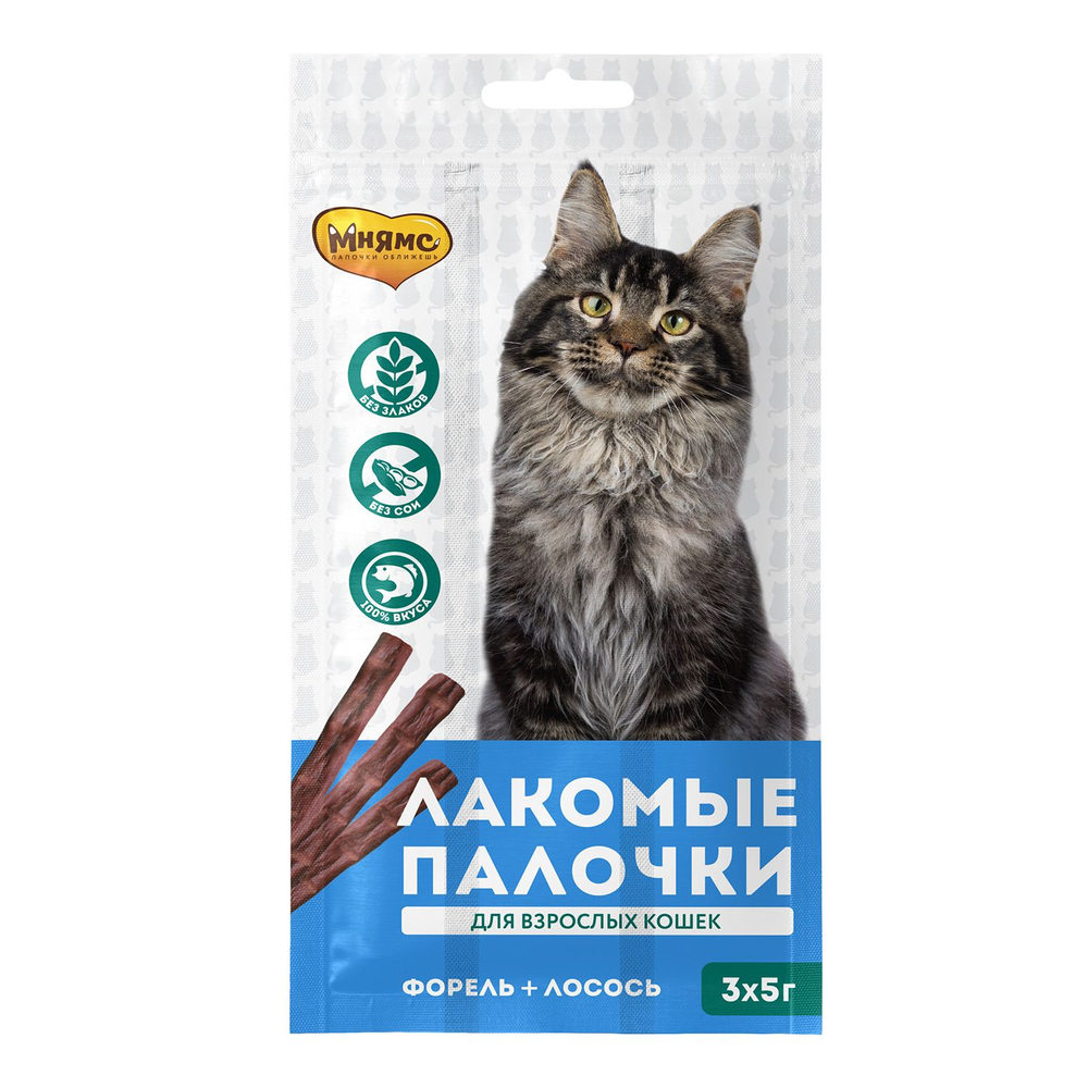 Колбаски Мнямс Лакомые палочки Лосось/Форель для кошек 15 г (3 шт)