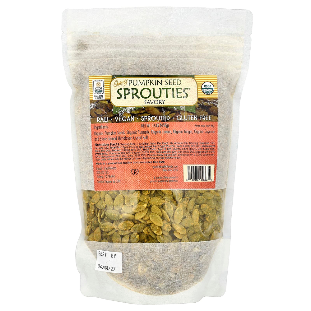 Gopal's, Sprouties®, семена тыквы, с пикантным вкусом, 454 г (16 унций)