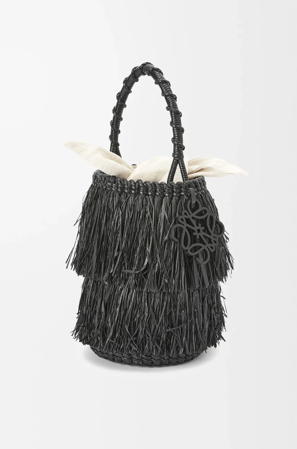 Loewe Сумка Frayed Bucket с бахромой из рафии и телячьей кожи, черный