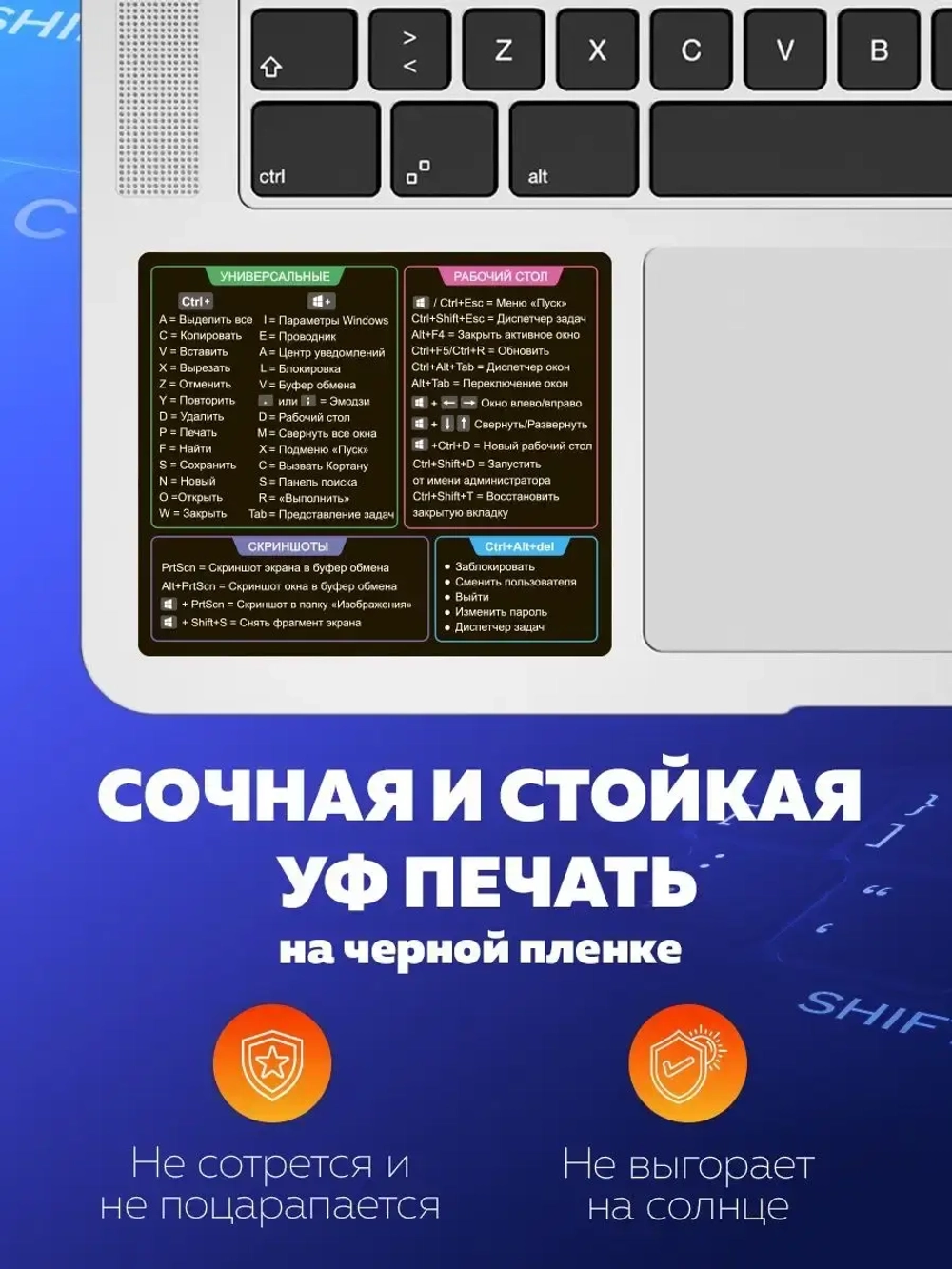 Наклейки шпаргалки "Сочетания горячих клавиш клавиатуры"