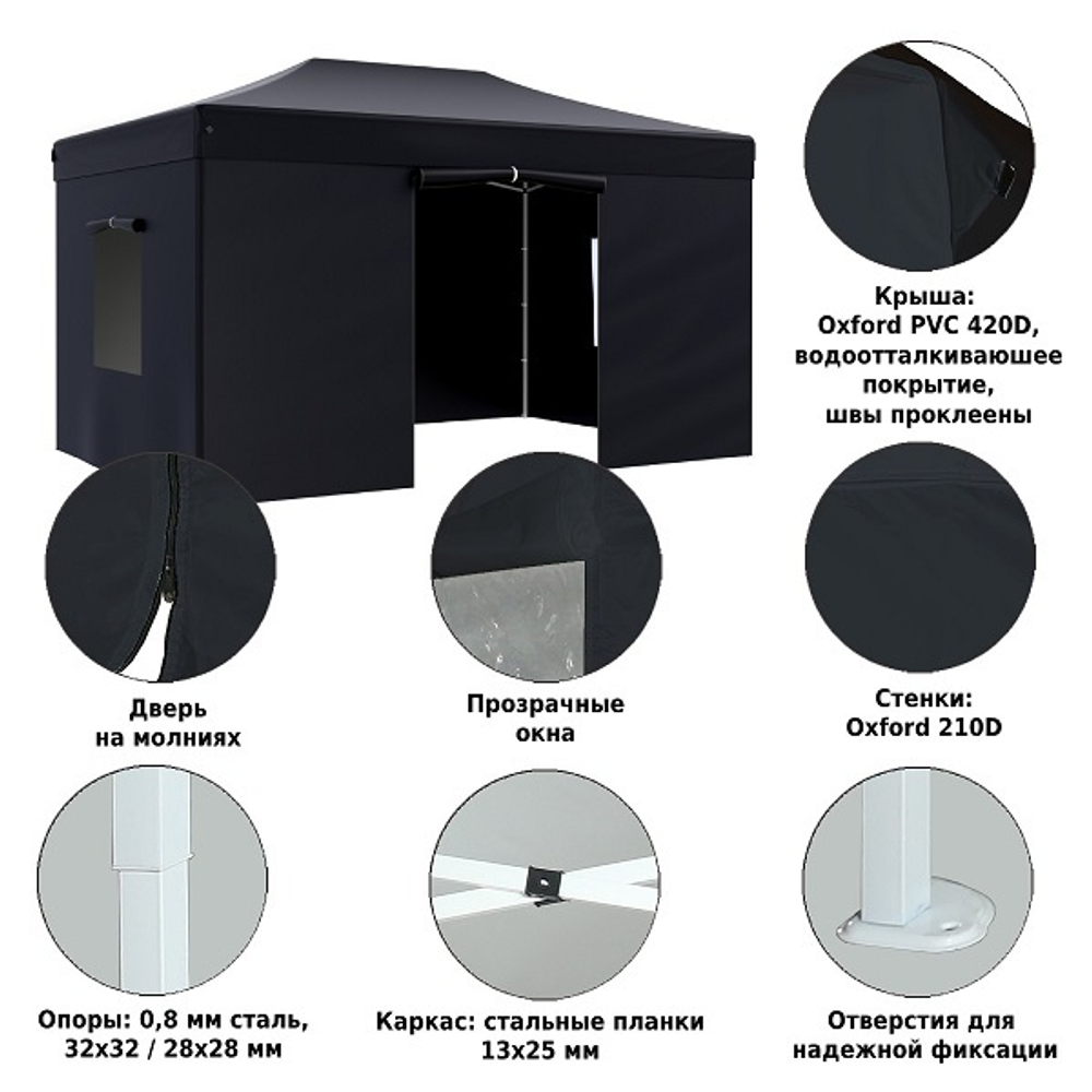 Быстросборный шатер Helex 4.5x3 м black