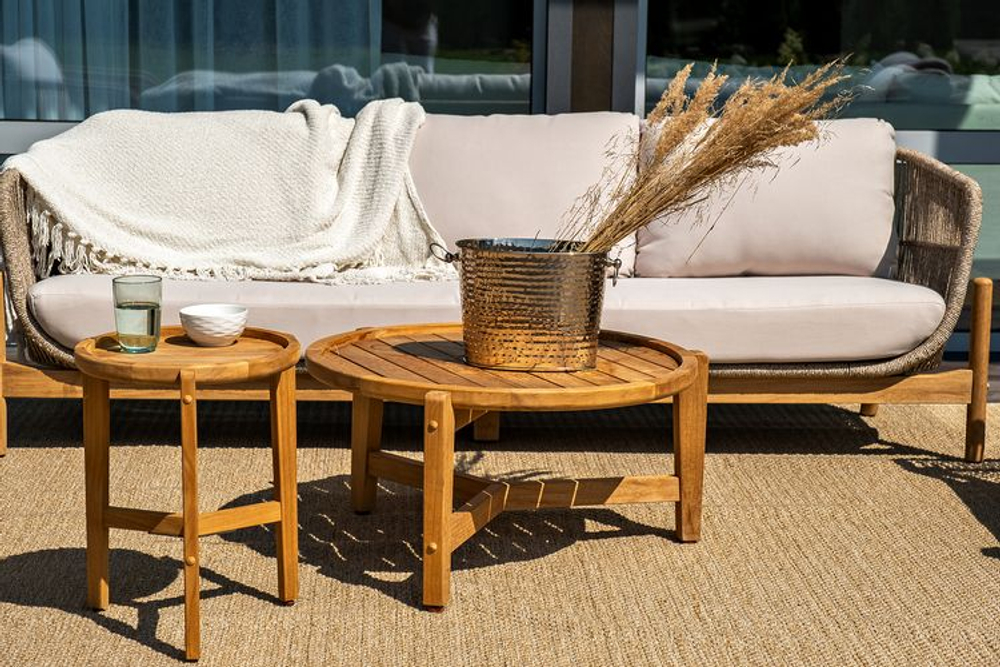 Диванная группа из тика Joygarden ТАЛАРА со столами АСПЕН, Natural Teak, бежевый