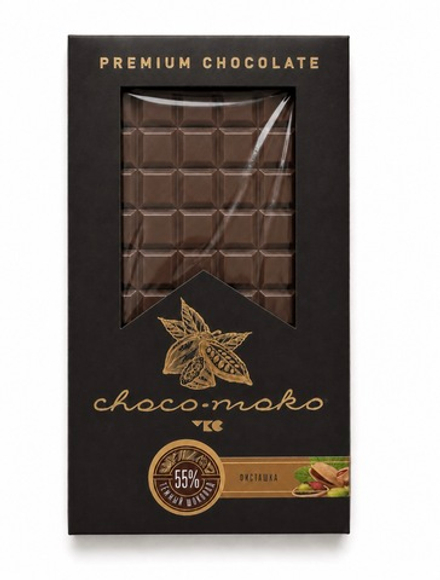 Шоколад темный с фисташковой начинкой «choko-moko», 55 % какао, 80 г