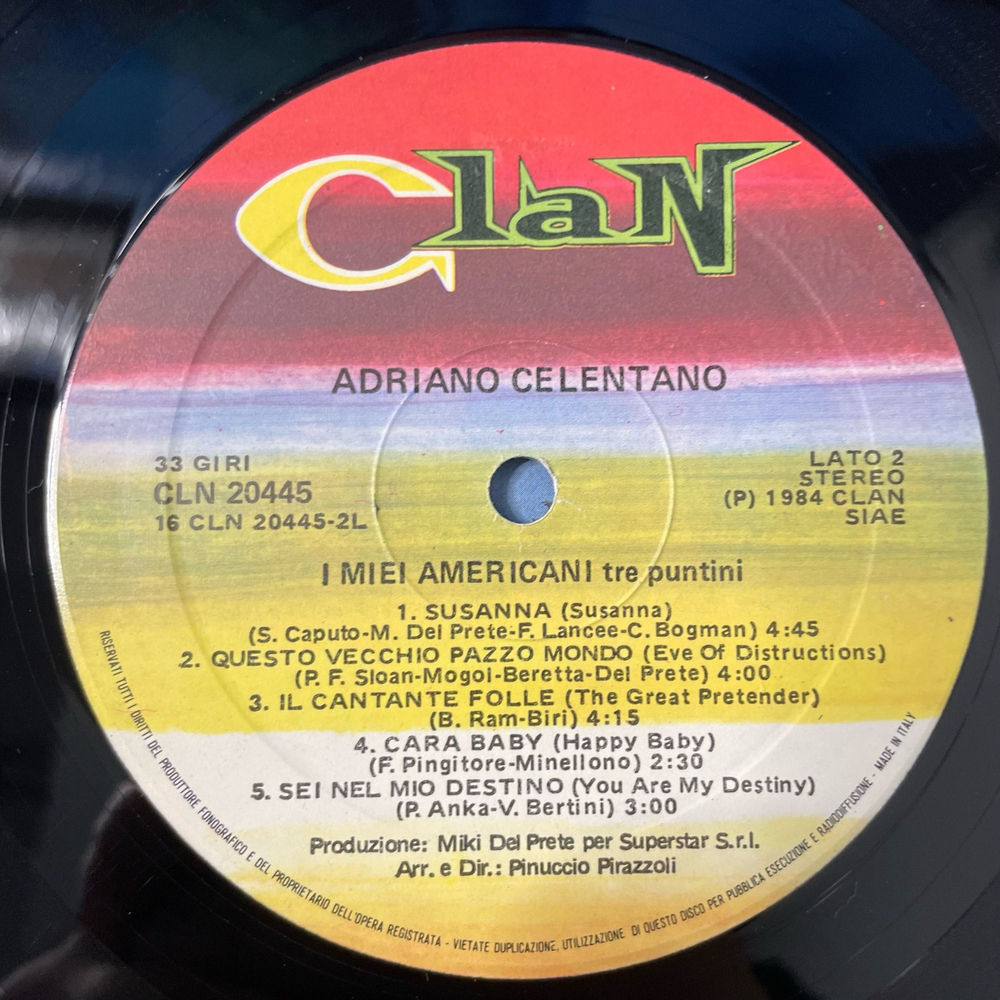 Винтажная виниловая пластинка LP Adriano Celentano Адриано Челентано, I Miei Americani (Tre Puntini) (Италия 1984) Susanna