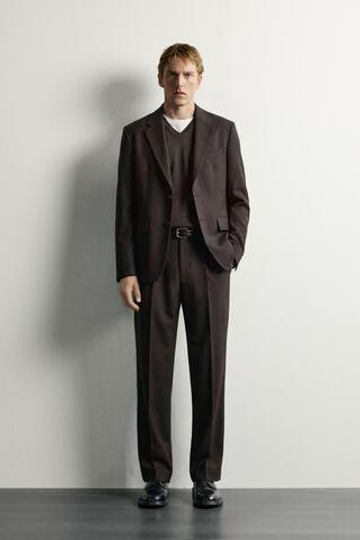 ZARA КОСТЮМНЫЕ БРЮКИ ИЗ СМЕСОВОЙ ШЕРСТИ, КОРИЧНЕВЫЙ
