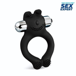 Черное силиконовое эрекционное виброкольцо Sex Expert (Цвет: черный)