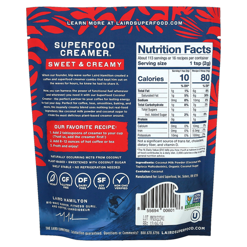 Laird Superfood, Сливки Superfood, сладкие и сливочные, 227 г (8 унций)