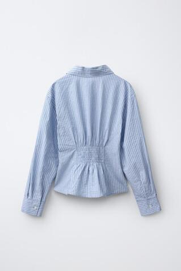 ZARA РУБАШКА С КУЛИСКАМИ В ПОЛОСКУ, ЭКРЮ/СИНИЙ