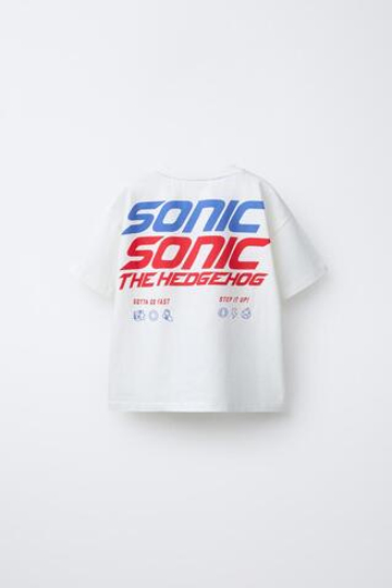 ZARA ФУТБОЛКА С ПРИНТОМ SONIC AND SHADOW © SEGA, БЕЛЫЙ