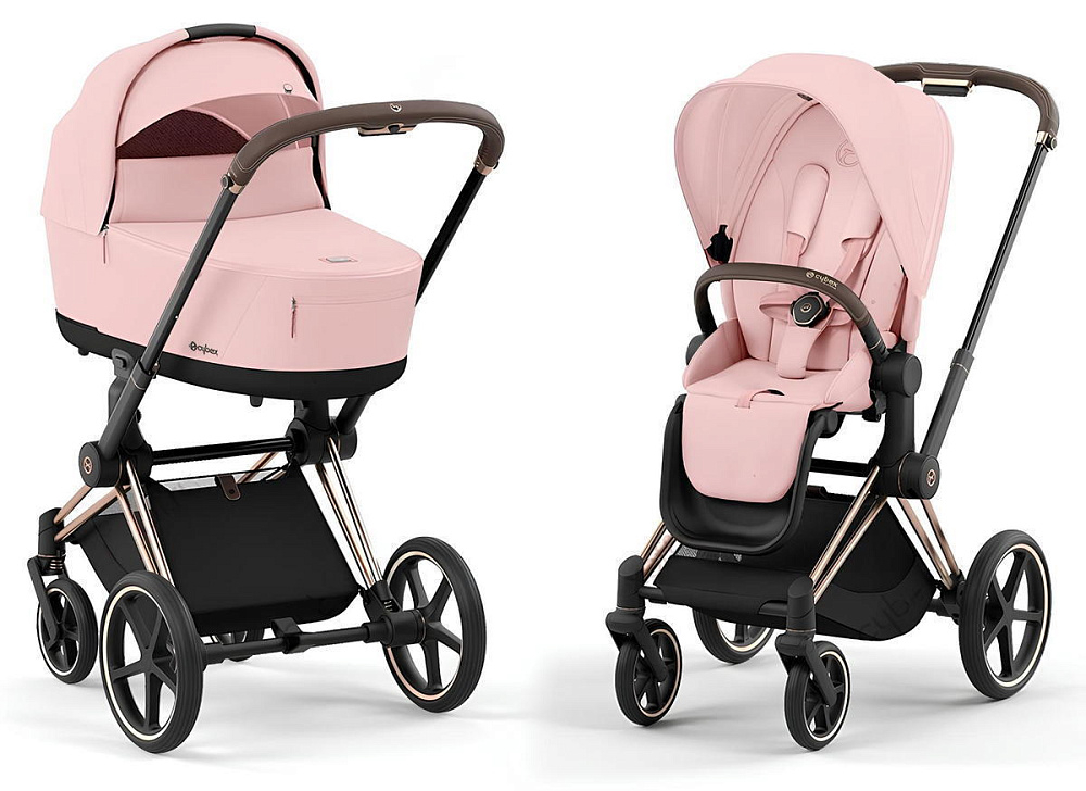 Коляска 3 в 1 Cybex Priam IV Rosegold complete и автокресло Cloud T i-Size Cozy Beige Plus Peach Pink