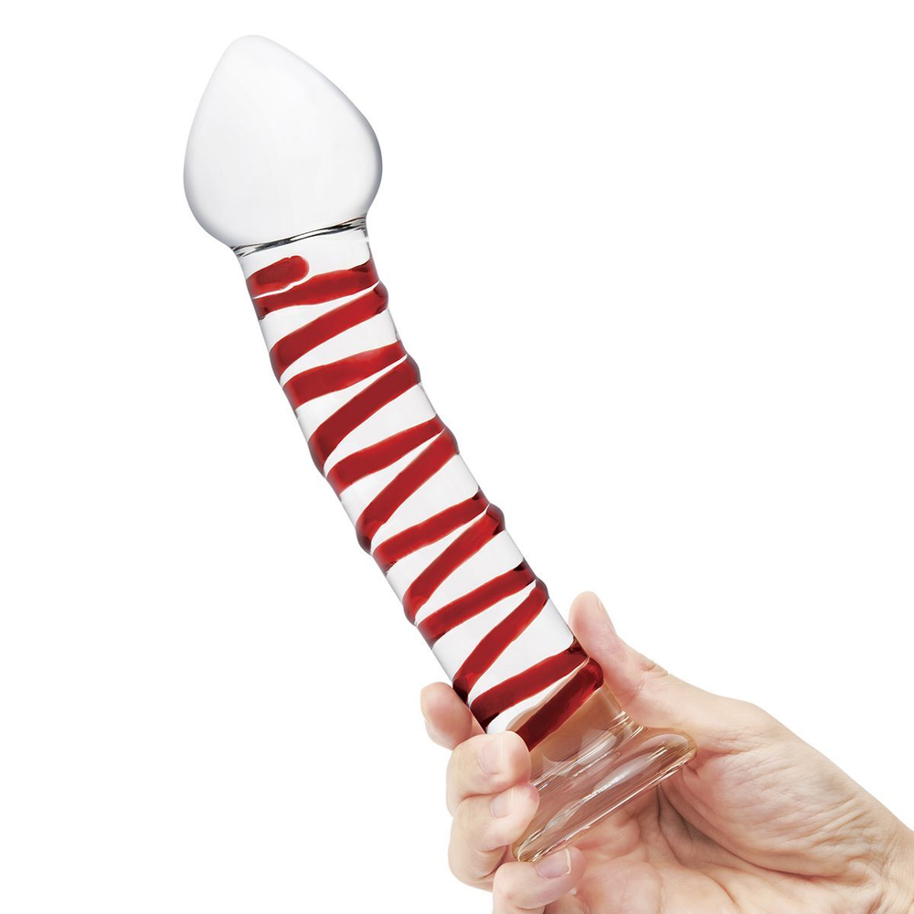Стеклянный фаллоимитатор с красной спиралью Mr. Swirly - 20,5 см. (Цвет: прозрачный)