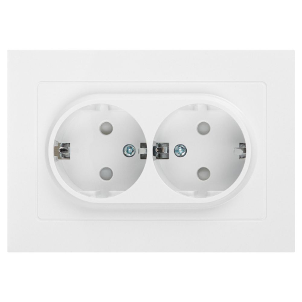 Розетка Intro Accent 6-208-01 двойная с заземлением 2X2P+E Schuko со шторками 16А-250В IP20 СУ AL/CU белый | Intro