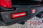 Бампер силовой задний Toyota Land Cruiser 200 2007-2012 с квадратом под фаркоп и фонарями, стандарт РИФ