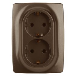 Розетка ЭРА Серия 12 12-2106-13 двойная с заземлением 2X2P+E Schuko 16A-250В IP20 бронза | Эра 12
