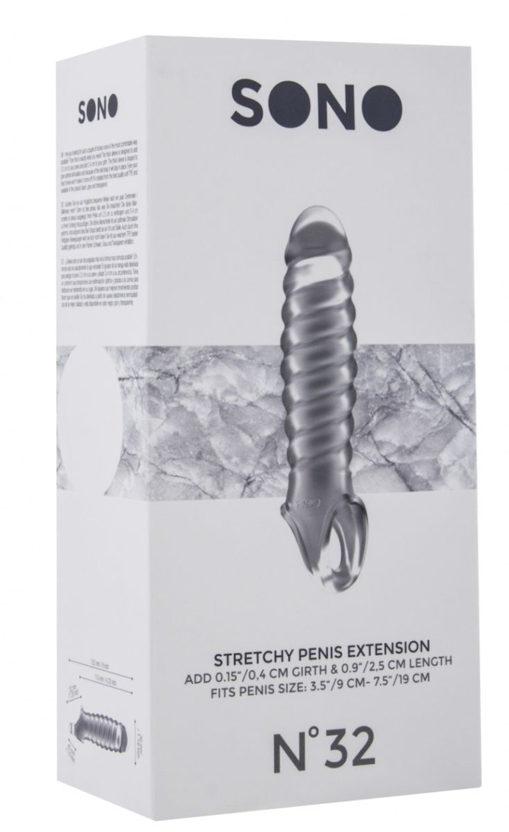 Прозрачная ребристая насадка Stretchy Penis Extension No.32 (Цвет: прозрачный)
