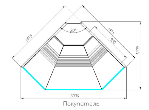 Холодильная витрина CARBOMA ATRIUM G120 VM-5 динамика (внешний угол 90)
