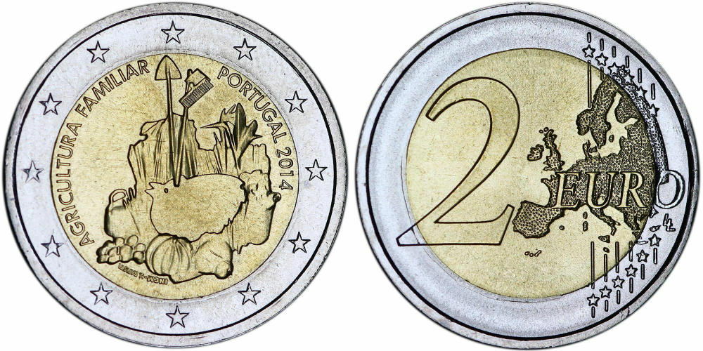 Португалия 2 евро, 2014 Международный год семейных фермерских хозяйств UNC