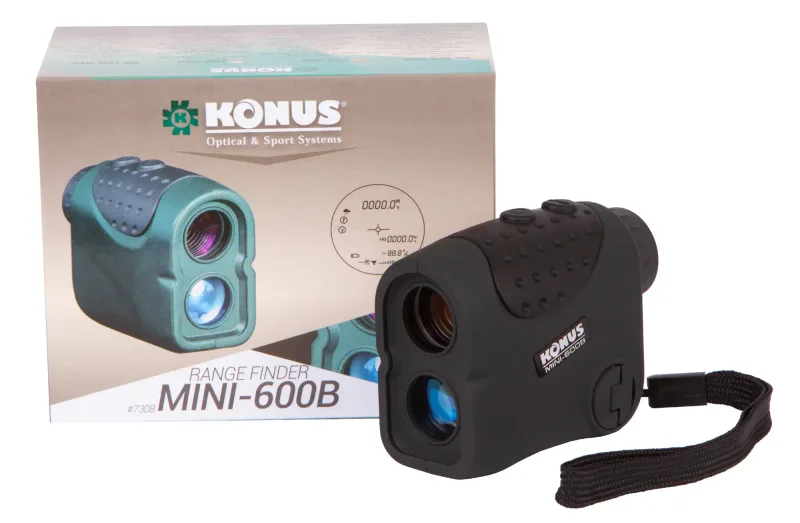Дальномер Konus Mini-600B вместе с упаковкой и ремешком