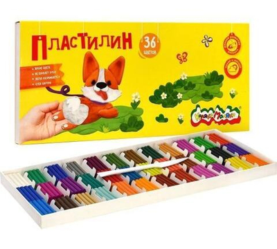 Пластилин 36 цветов, 540 гр, со стеком (Каляка-Маляка)