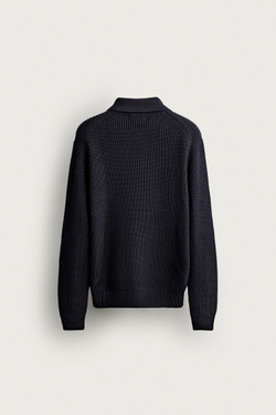 ZARA ПОЛО КЛАССИЧЕСКОГО КРОЯ ИЗ ТРИКОТАЖА ПЛАТОЧНОЙ ВЯЗКИ, МОРСКОЙ СИНИЙ