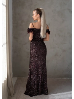 вечернее платье с пайетками и перьями + plus size