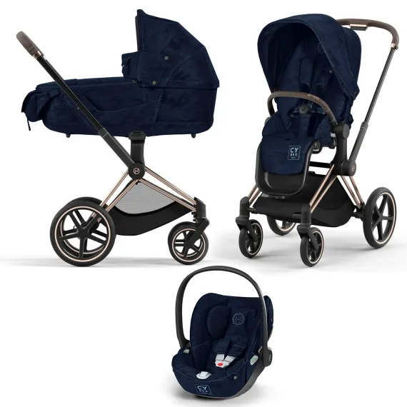 Детская коляска Cybex Priam IV 3 в 1 Rebellious Luxury Denim Blue шасси Rosegold