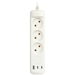 Удлинитель электрический ЭРА U-3-3m-USB-W 3 розетки + 3xUSB A+C 3м 10А белый | Электротовары