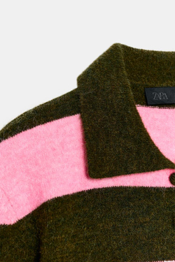 ZARA ТРИКОТАЖНЫЙ КАРДИГАН ПОЛО В ПОЛОСКУ, ПОЛОСКИ