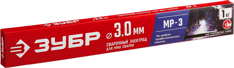 ЗУБР Д 3.0 х 350 мм, 1 кг в коробке, МР-3 рутиловый, электрод сварочный (40011-3.0)