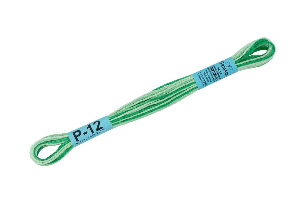 Мулине Gamma меланж, цв.Р-12 яр.зеленый-бл.желтый, 12 мотков по 8 метров
