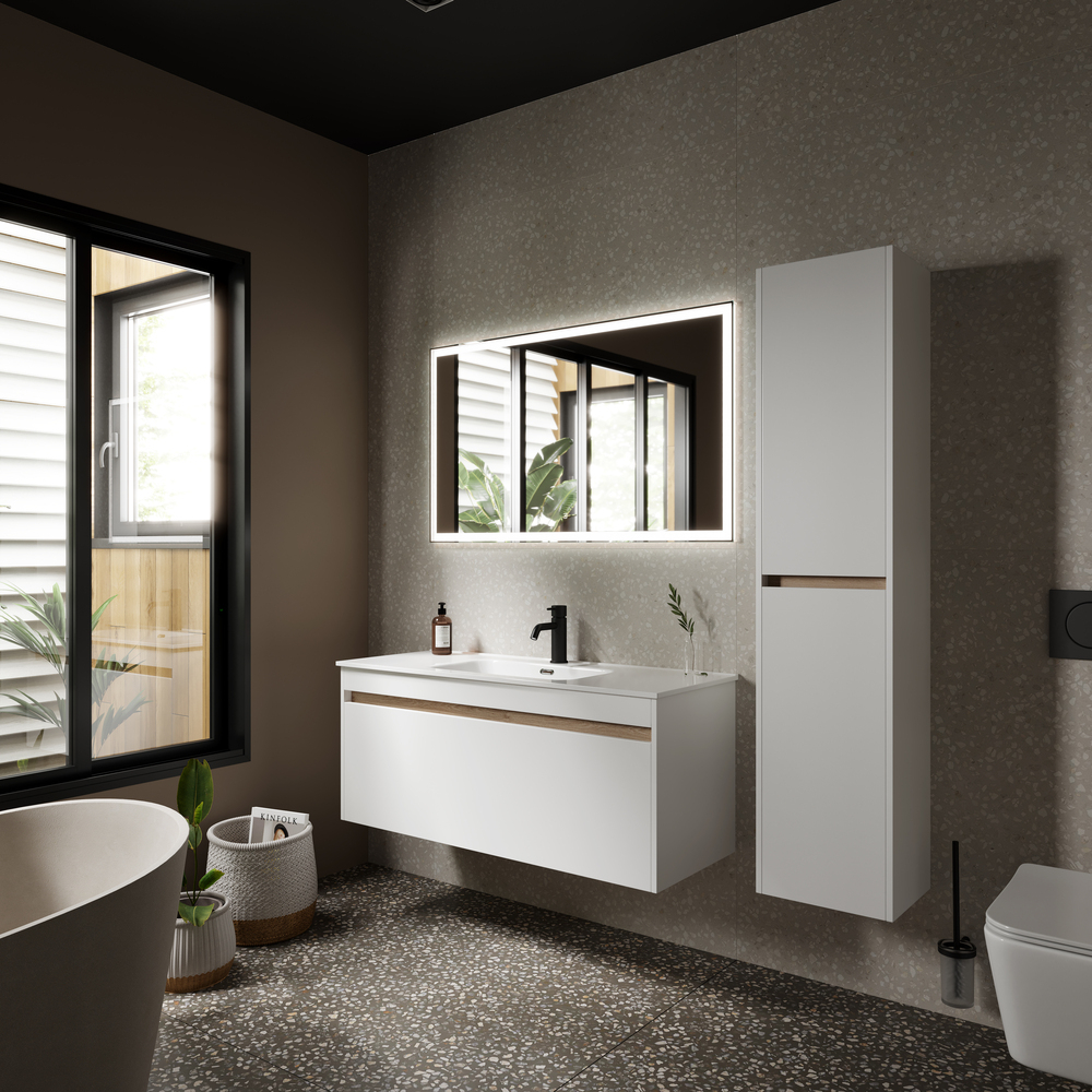 Тумба подвесная под раковину Sancos Smart, белый глянец 1190х450х500, арт. SM120-1W