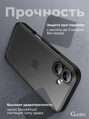 Чехол накладка iPhone 16 Plus 6.7" Gurdini Shockproof Case Black