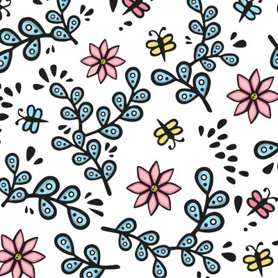 Cartoon seamless spring botanical floral pattern