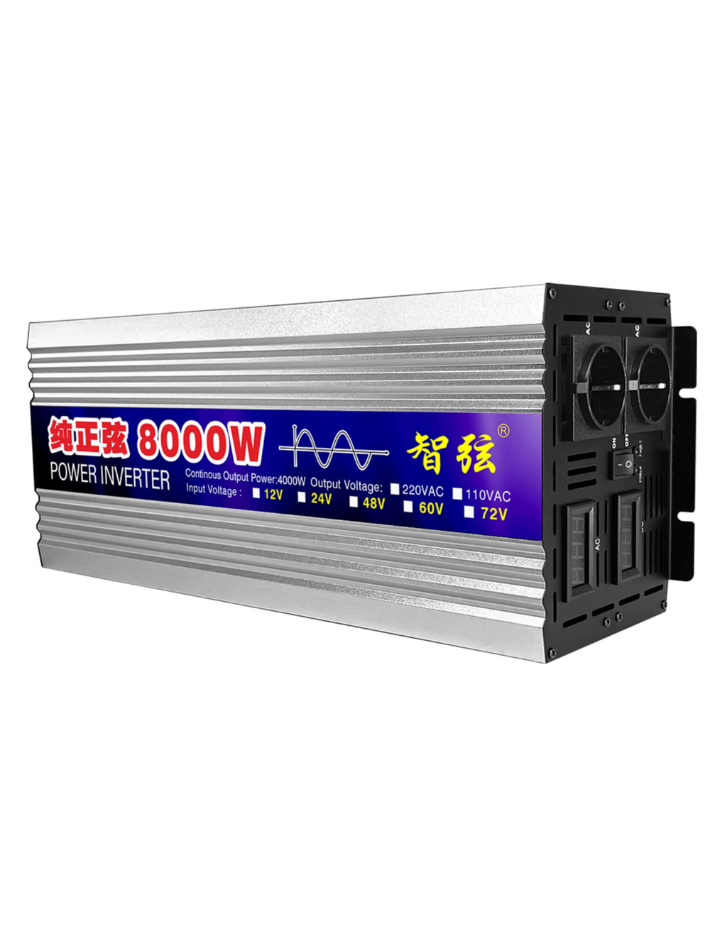 Инвертор 12V-220V 8000W/4000W ERO Иероглиф чистый синус серебристый Power Inverter