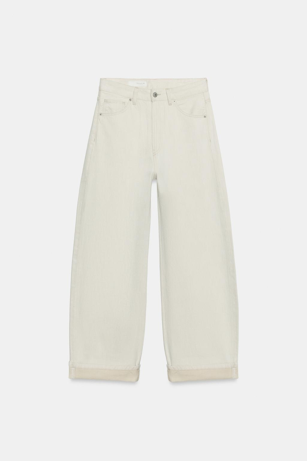 ZARA ДЖИНСЫ TRF BAGGY FOLDED СО СРЕДНЕЙ ПОСАДКОЙ, ЭКРЮ