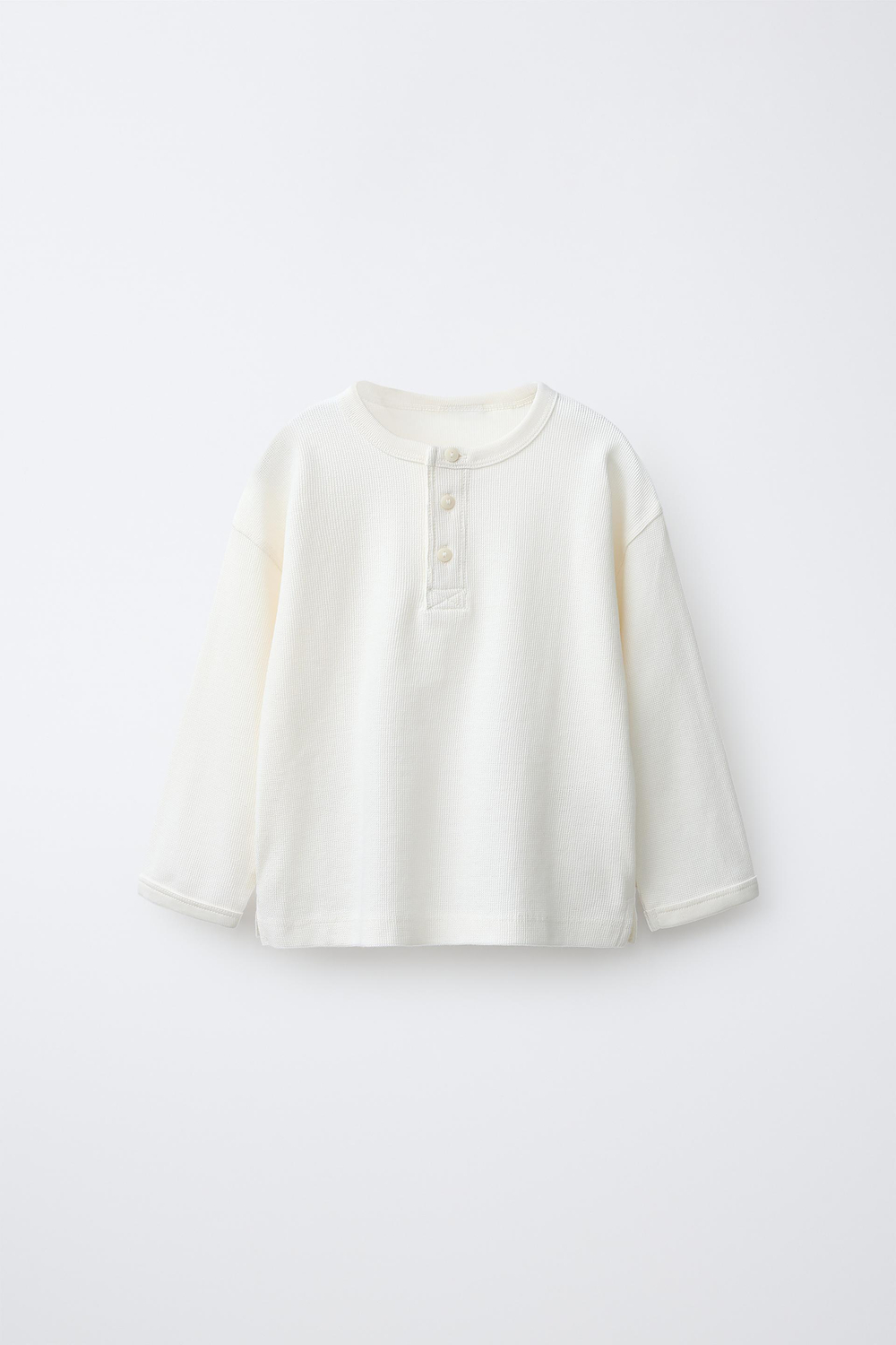 ZARA ОДНОТОННАЯ ФУТБОЛКА С ВАФЕЛЬНЫМ УЗОРОМ, ЭКРЮ