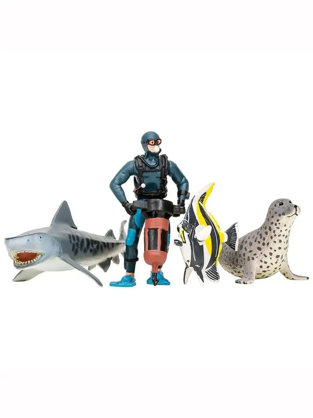 Игрушки фигурки в наборе морские животные (акула, тюлень, дайвер и др)