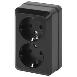 Розетка Intro Quadro 2-204-05 двойная с заземлением 2х2P+E Schuko 16А-250В IP20 ОУ антрацит | Intro Quadro