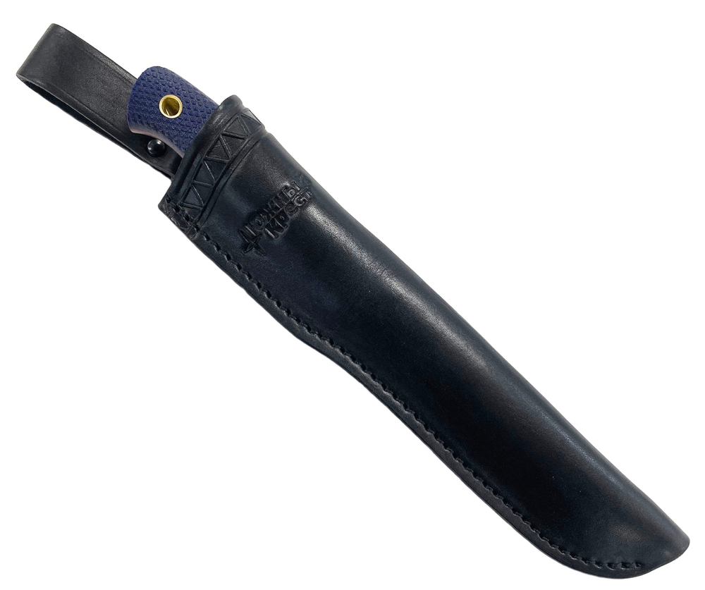 Нож Рыбацкий L, N690, микарта синяя, насечка, 219.0956