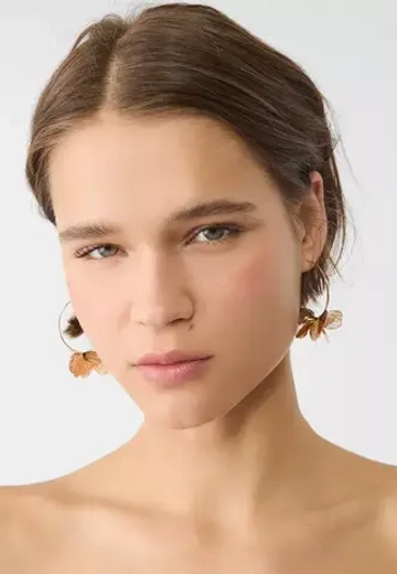 STRADIVARIUS Серьги-кольца с цветами, золотой