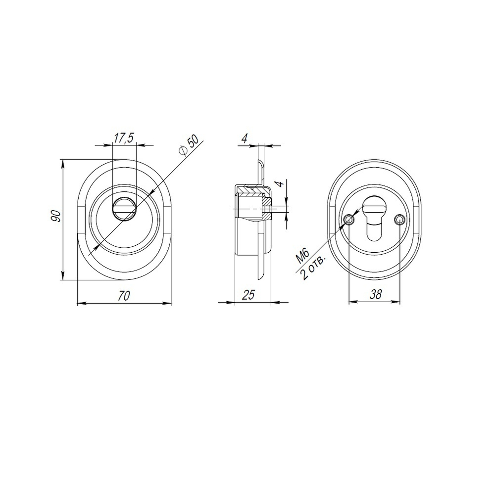 Броненакладка DEF.CRE/OV-set.9726 (DEF 9726) M6x90 врезная с чашкой CP-8 хром